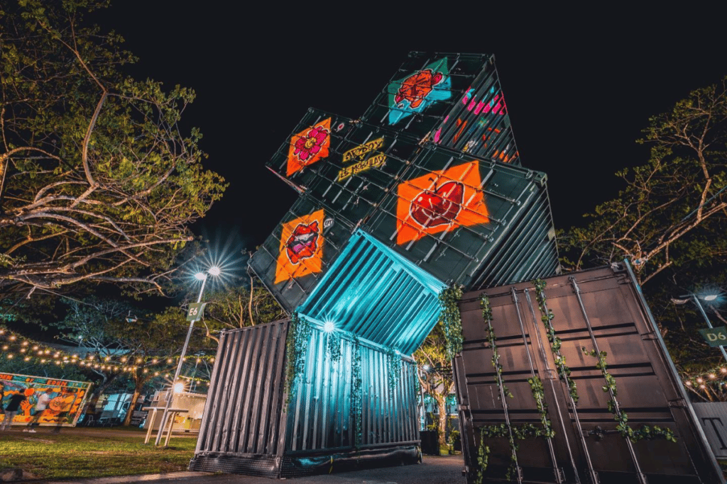 shipping containers stacked artistically on top of each for Artbox Singapore