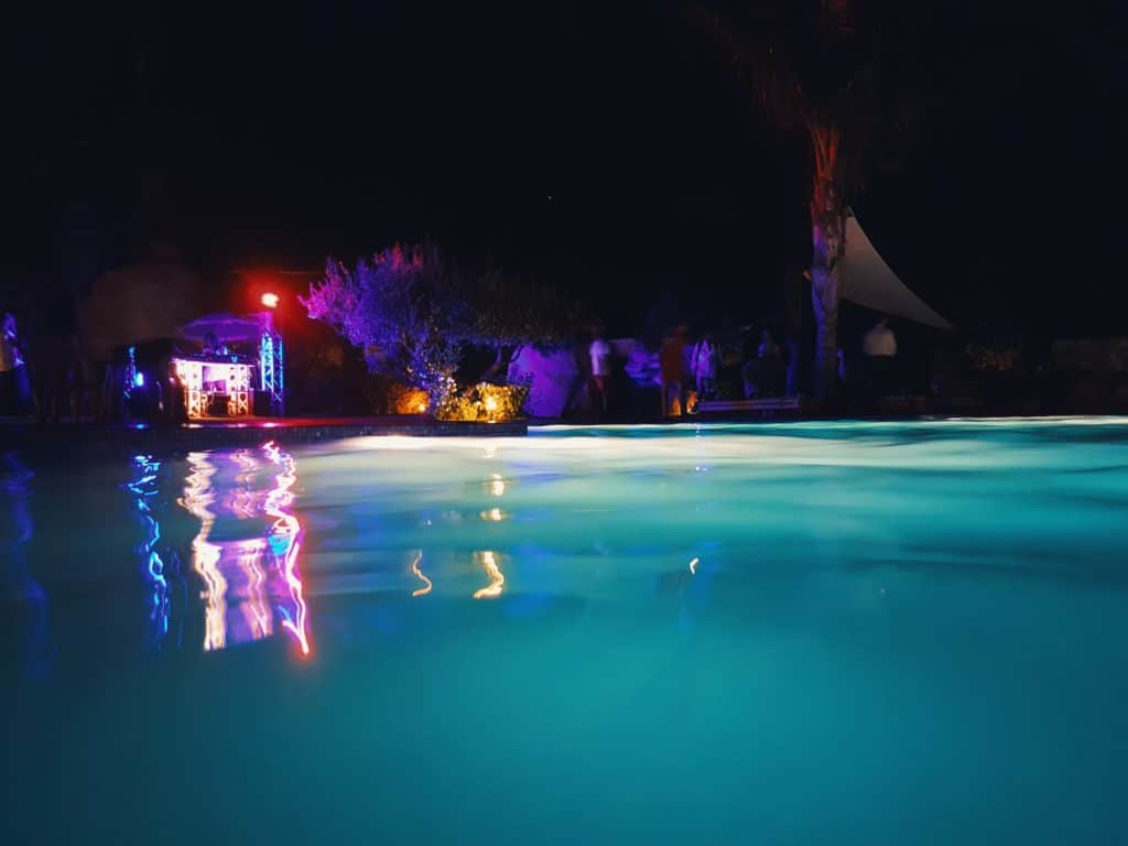 neon lights at pool party