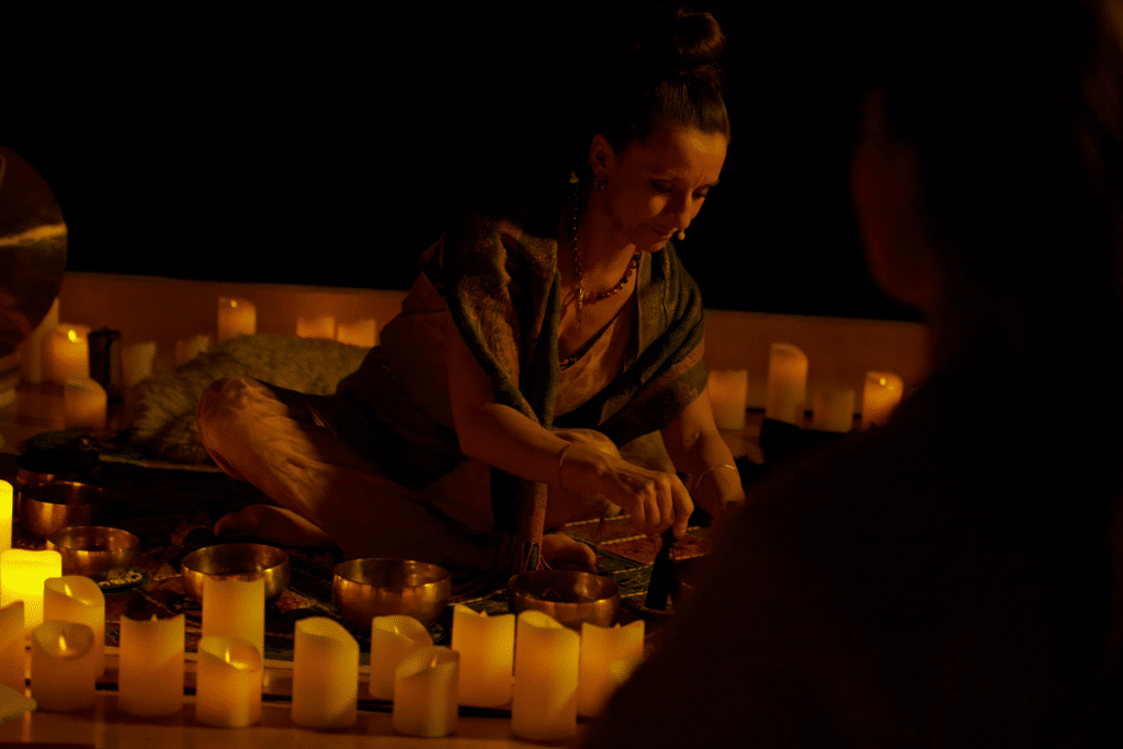 Candlelit bowl meditation